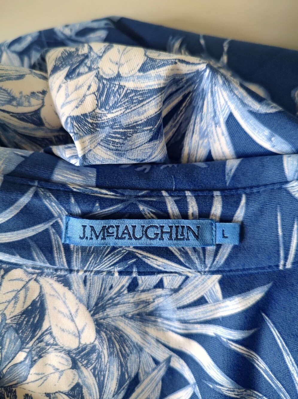 J.Mclaughlin Tropical Botanical  Catalina Cloth Midi Dress Coastal Blue White L - Picture 7 of 11